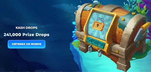 Kash Drops – vyhrajte časť z 241 000 prize drops Truhlica s obrazovkou a nápisom Kash Drops s 241 000 výhernými možnosťami